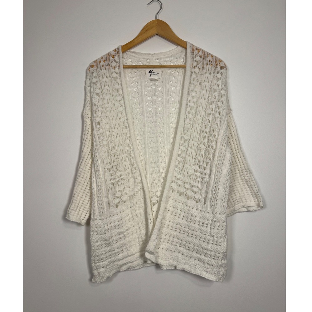 Coquette Layering Andrea Jovine Pointelle Knit Cardigan‎ Women Medium White Open
